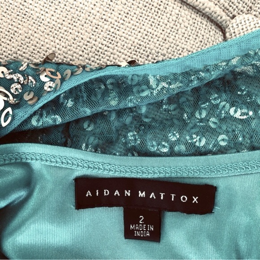 Aidan Mattox Teal Cocktail Dress with Gold Sequins - Picture 3 of 13